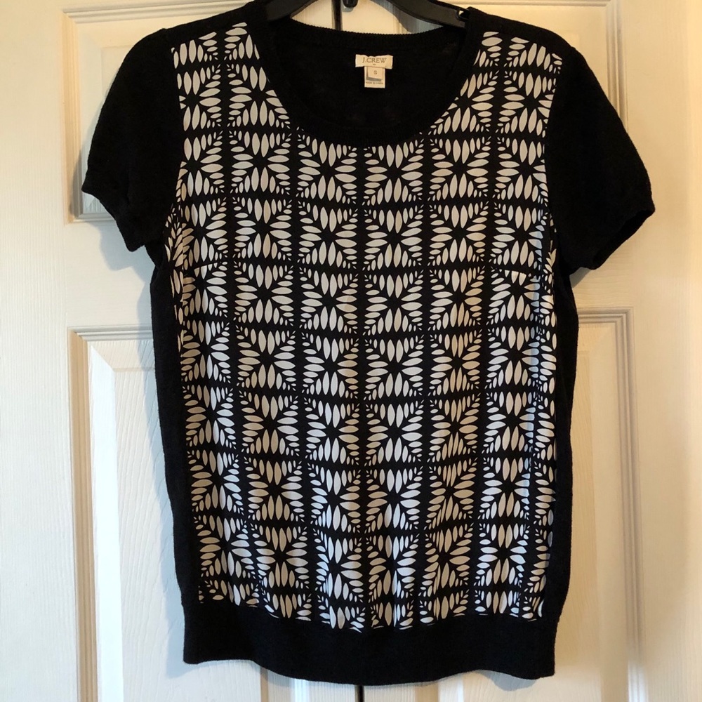 J Crew Womens Sheer Front Short Sleeve Sweater S